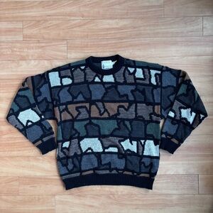 London Fog Men's Geometric Pattern Sweater - Black, Gray, Green, Brown